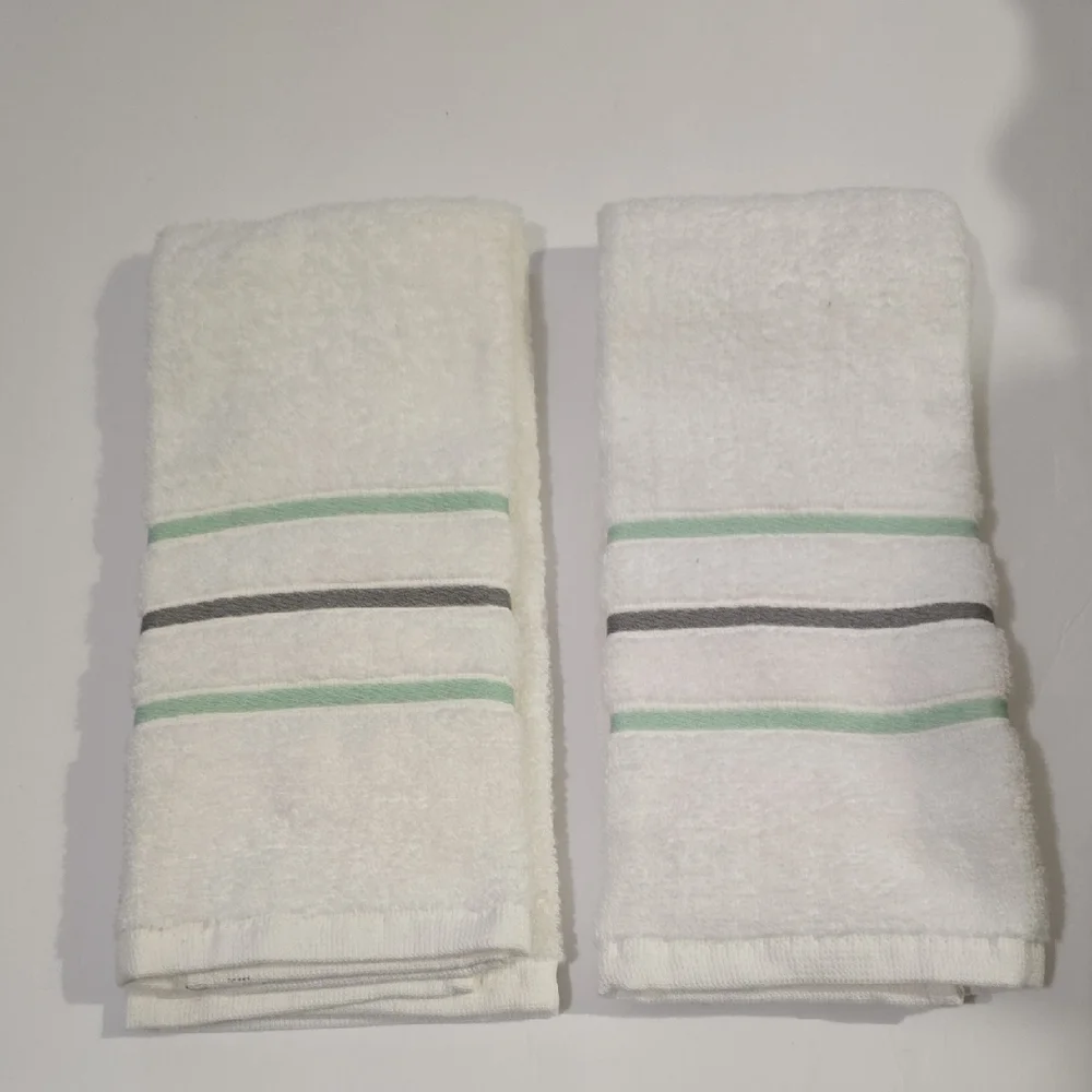 Elegant White and Green Striped Kitchen Towels